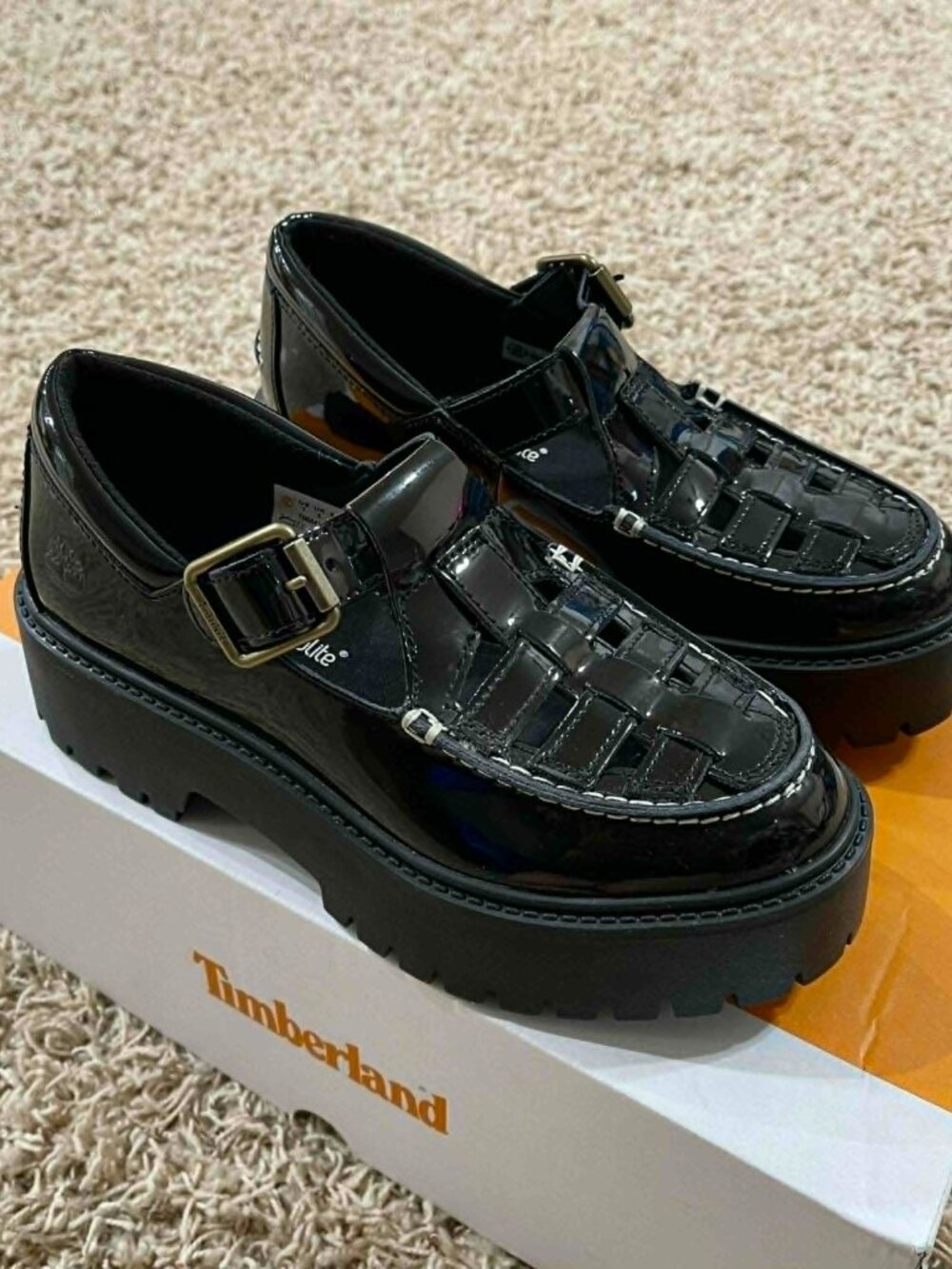 Timberland Women's Patent Leather Stone Street Platform Buckle Shoes, Size 7